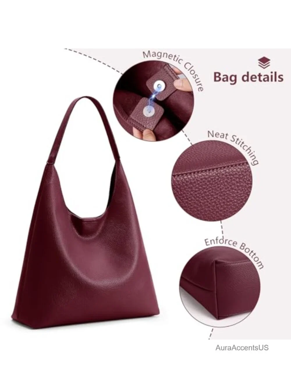 KALIDI Slouchy Hobo Bag Vegan Leather Shoulder Tote Everyday Weekender